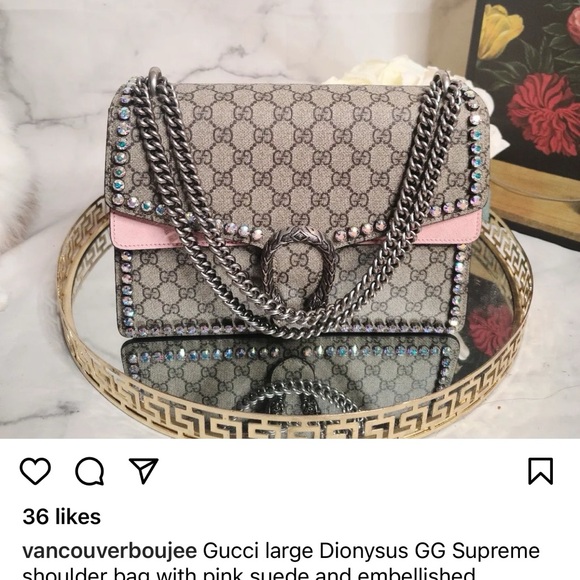 Gucci large Dionysus GG Supreme
shoulder bag with pink suede and crystals. - Picture 5 of 5